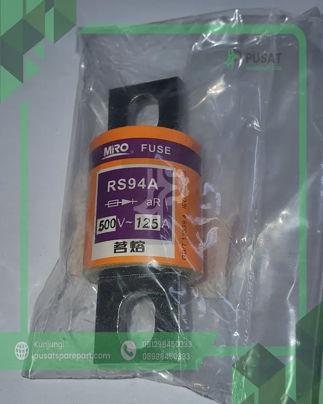 RS94A 125A Tube Bolts Fast Acting Fuse 500V 125 Amp - gambar 2