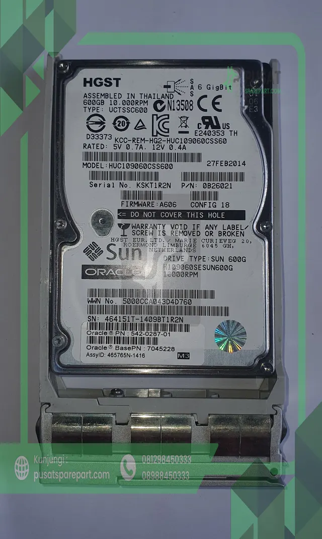 HDD HUC109060CSS600 SAS 542-0287-01 , 0B26021 , 7045228 600GB 2.5” HDD - gambar 2